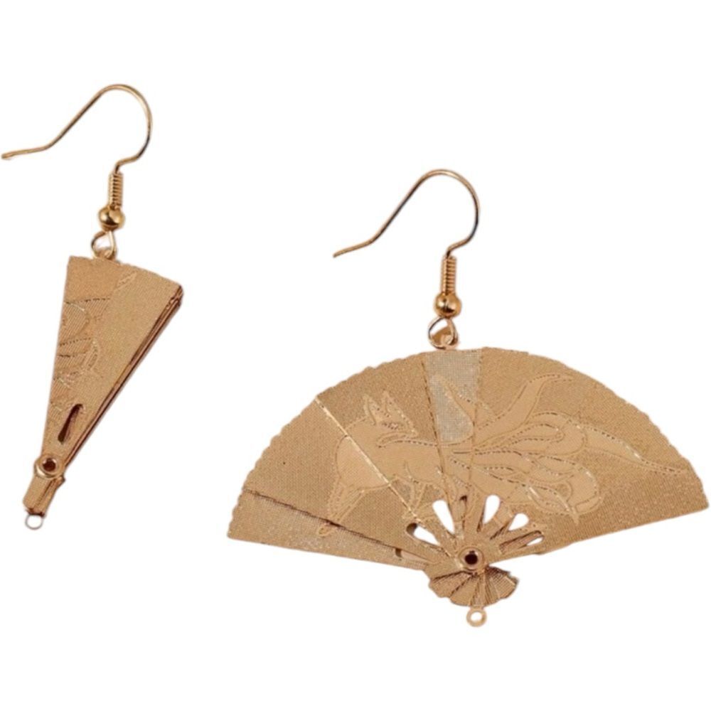 Golden Fold Out Asian Japanese Style Fan Earrings NWT